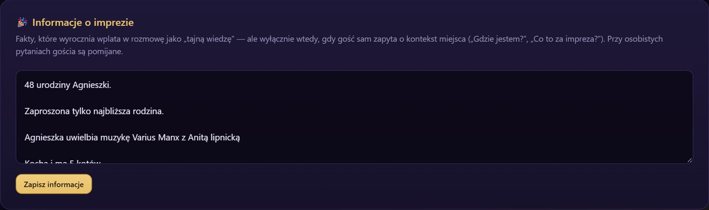 Pole z informacjami o imprezie